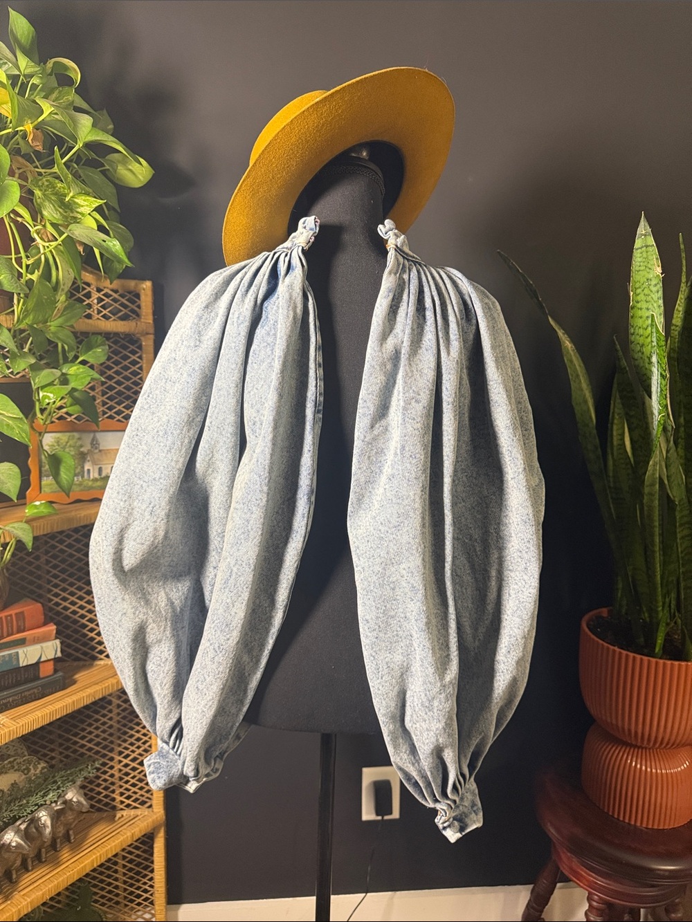 AKIRA Light Wash Denim Bow Blouse - Picture 2 of 3